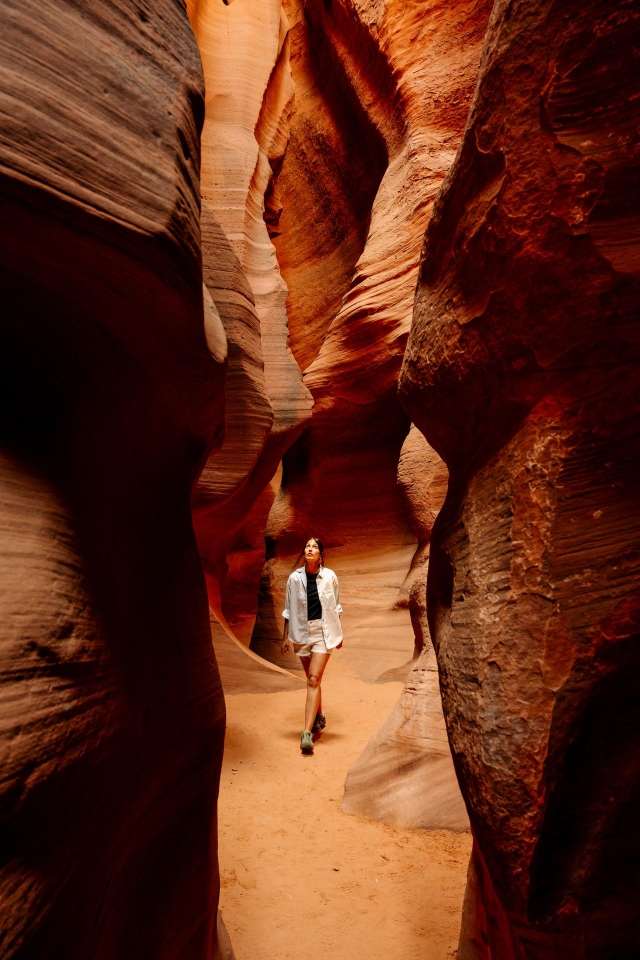 Person walking through canyon