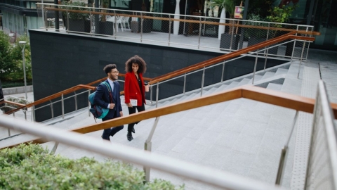 Business people climbing stairs